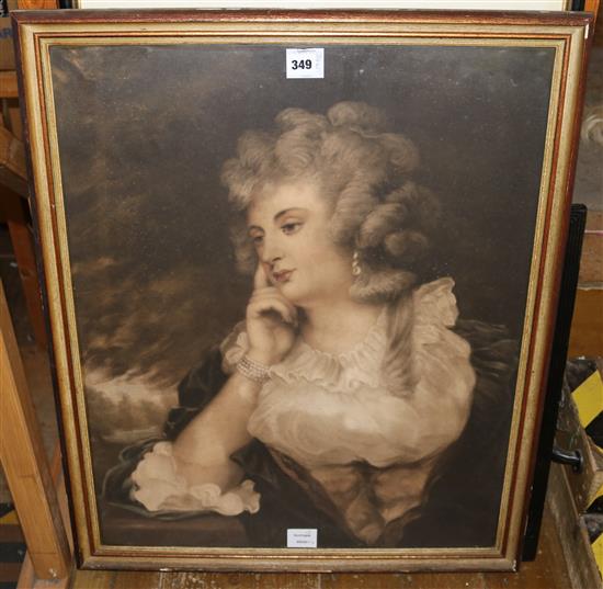 After Gainsborough print of an elegant lady, coloured print of Rubens & his first wife, a coloured print after Morland(-) Cottages(3)(